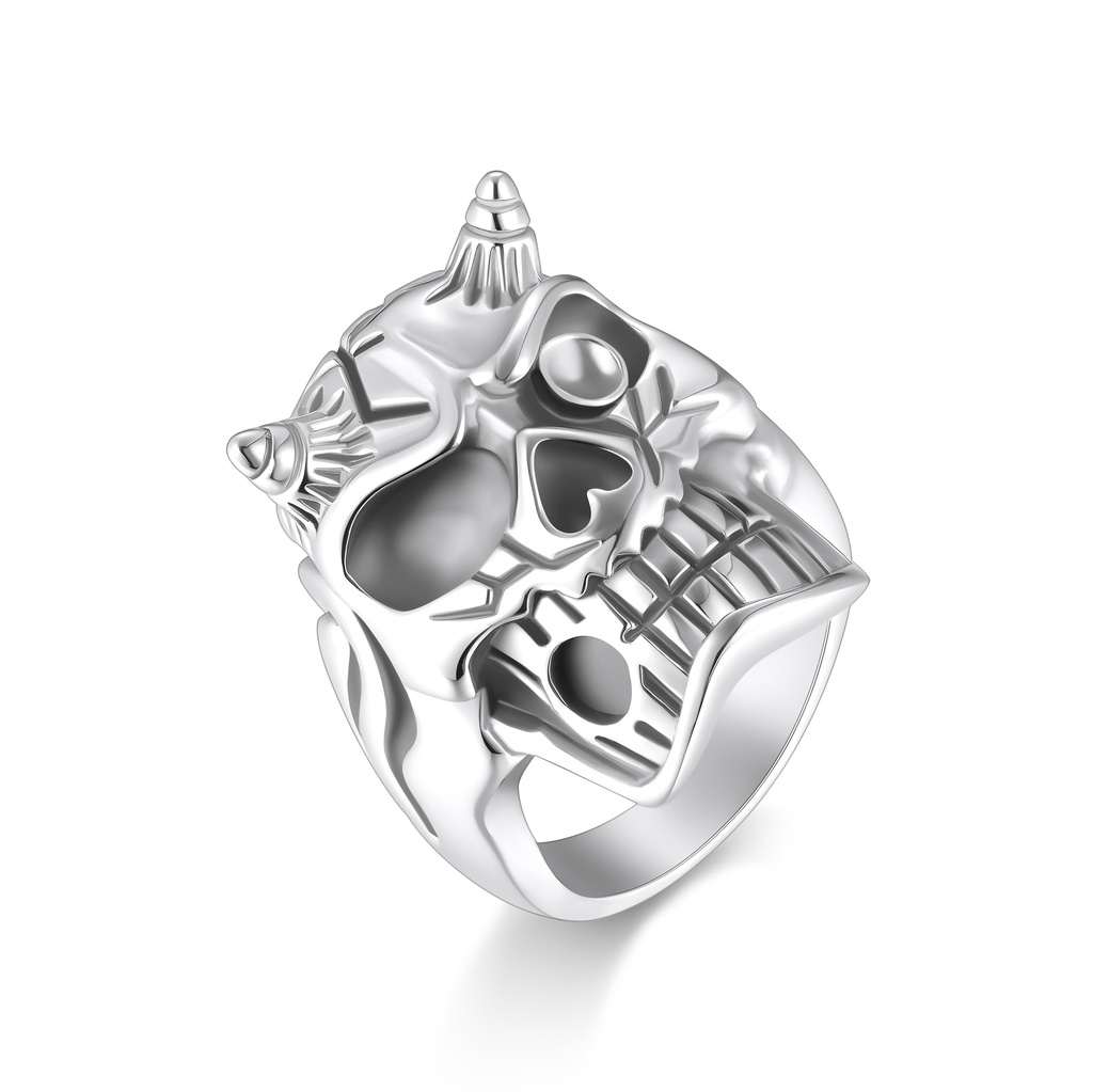 Bold Stainless Steel Skull Ring with Punk Tribal Helmet Design