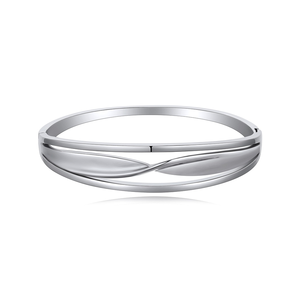 Sleek Silver Stainless Steel Twist Design Bangle Bracelet
