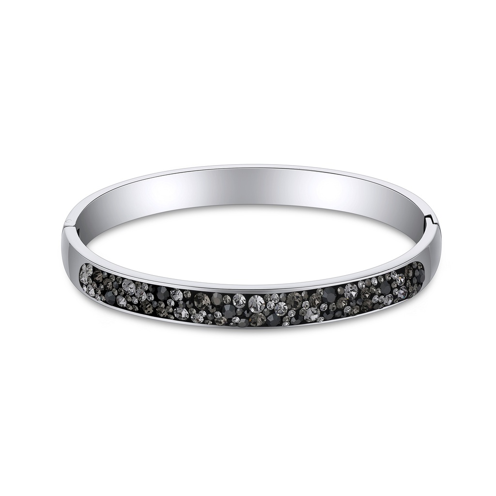 Sleek Silver-Tone Bangle with Black Crystal Pave Inlay