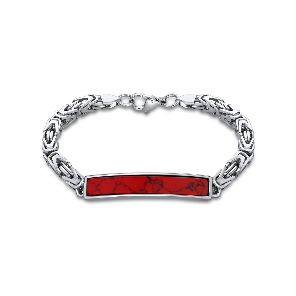Sleek Stainless Steel Bracelet with Red Jasper Inlay
