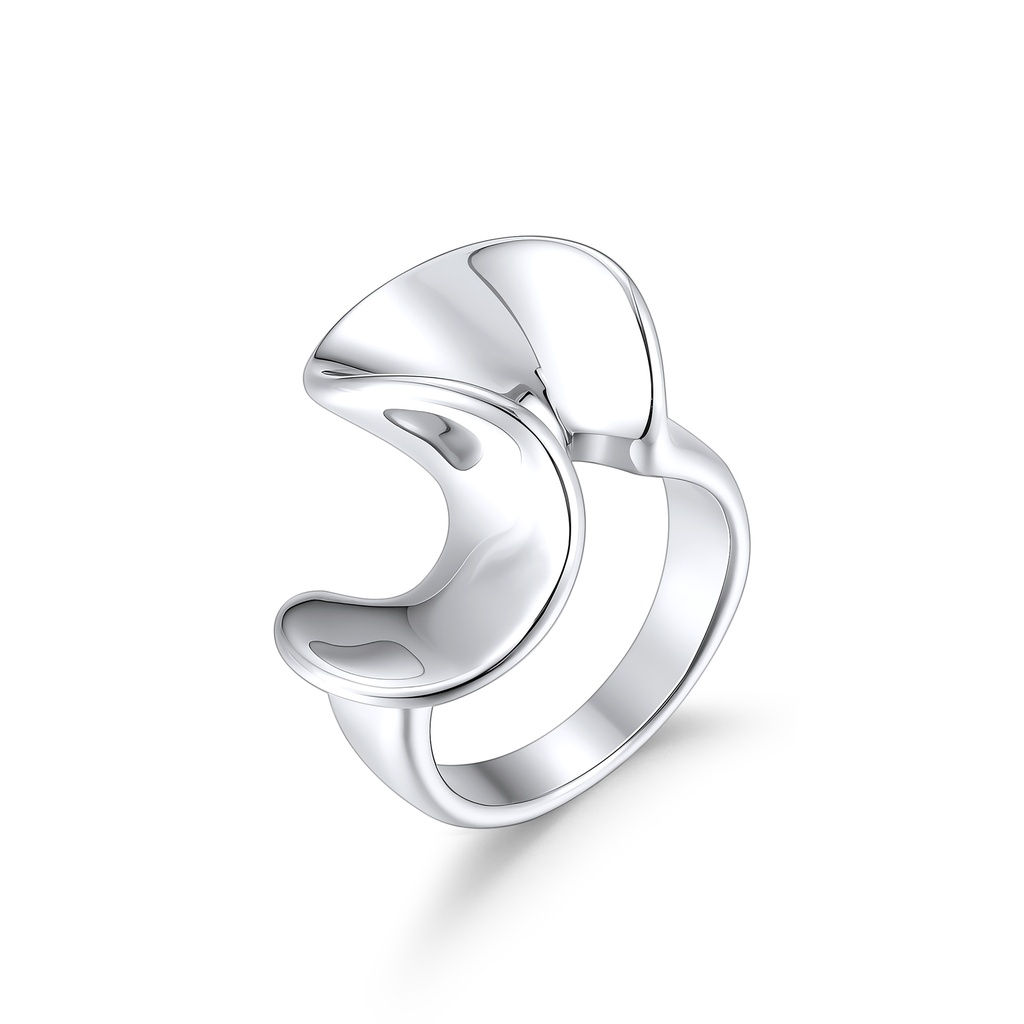 Sleek Stainless Steel Modern Abstract Ring – Unique Curved Design