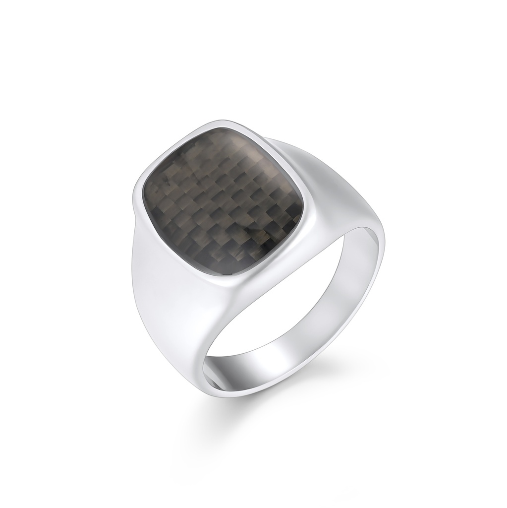 Sleek Stainless Steel Ring with Modern Carbon Fiber Inlay