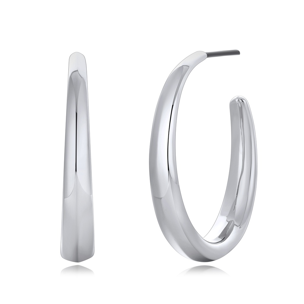 Sleek Tapered Stainless Steel Hoop Earrings in Polished Silver