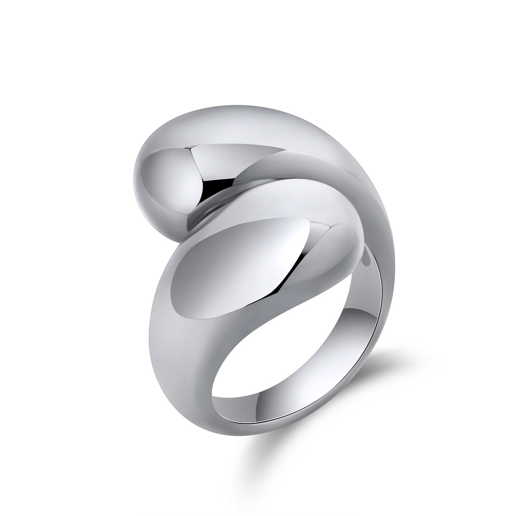 Sleek Twisted Stainless Steel Statement Ring in Silver Tone