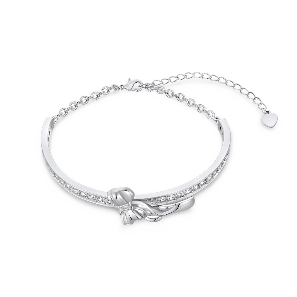 Sleek knot bangle bracelet with crystal-studded silver detailing