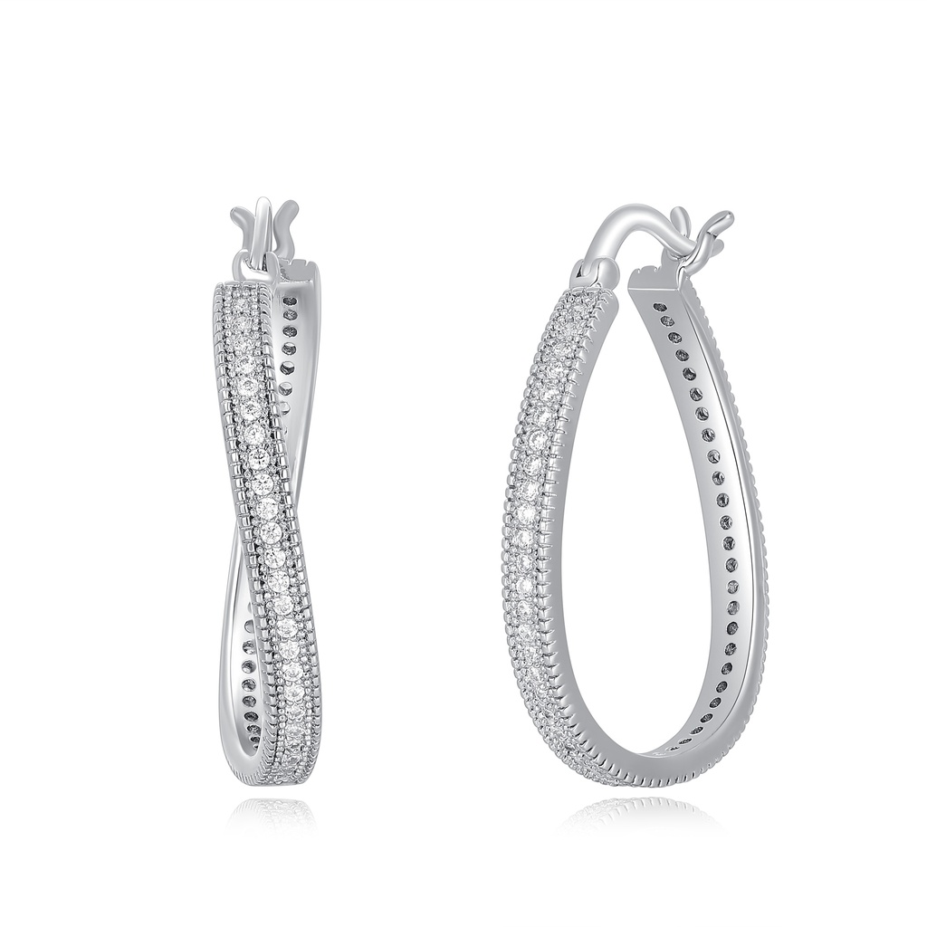 Sleek silver hoop earrings with double square-cut crystal stones
