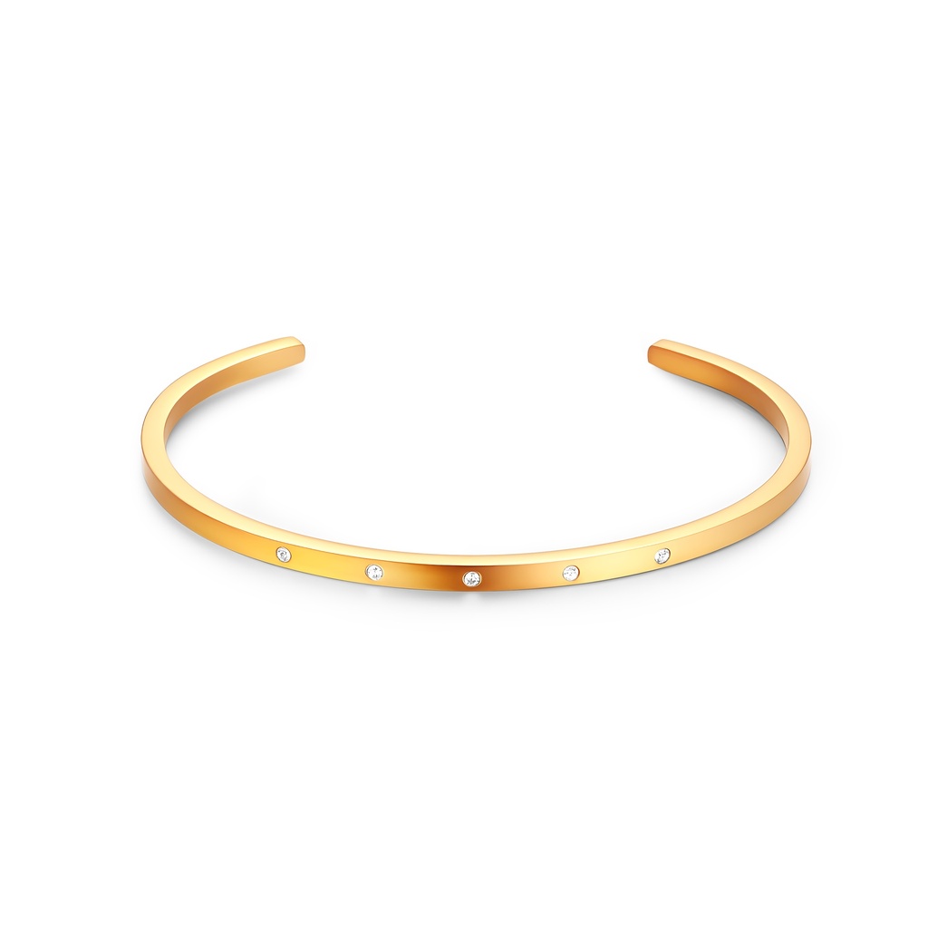 Slim Gold Stainless Steel Cuff Bracelet with Subtle Crystal Accents