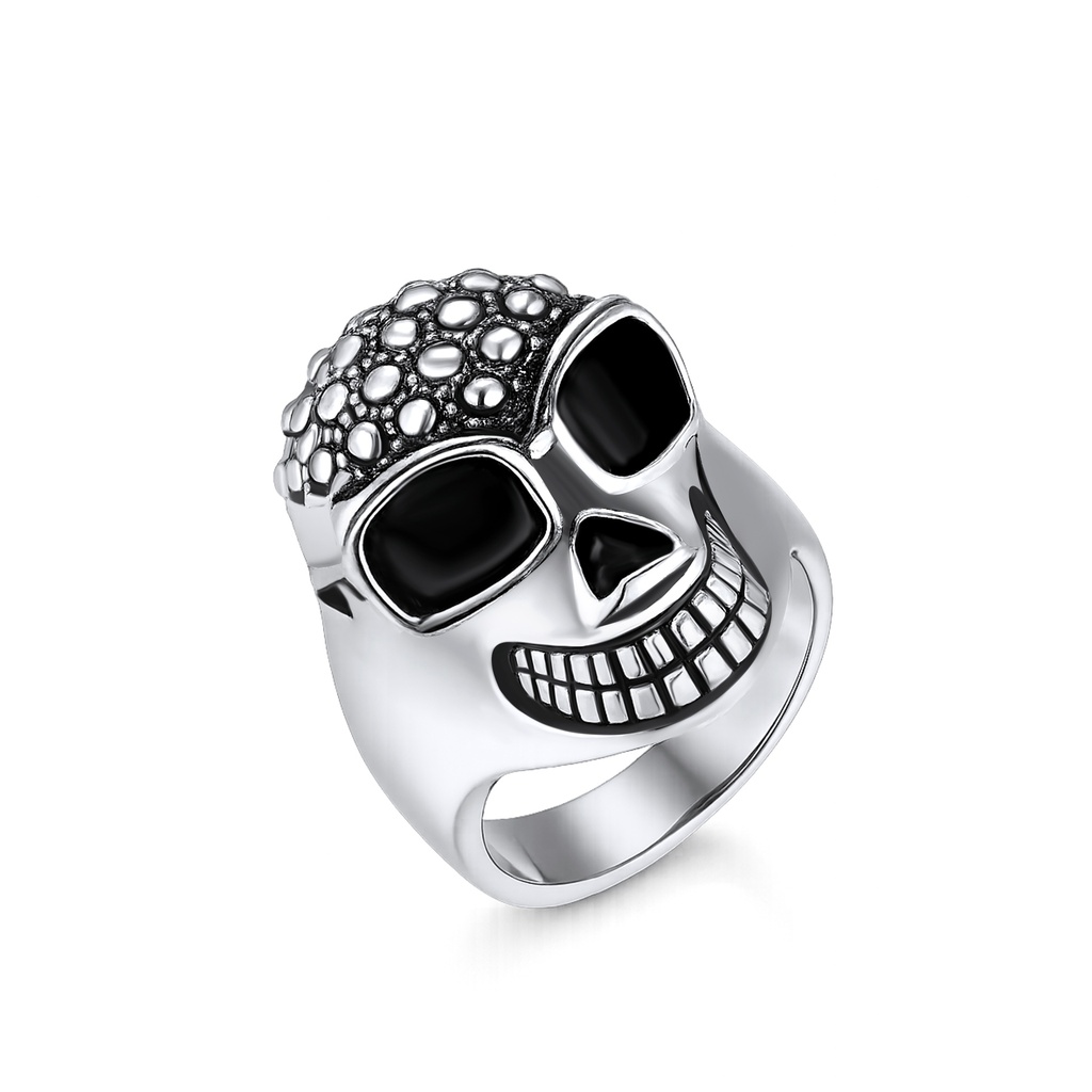 Smiling Skull Stainless Steel Ring with Textured Crown Design
