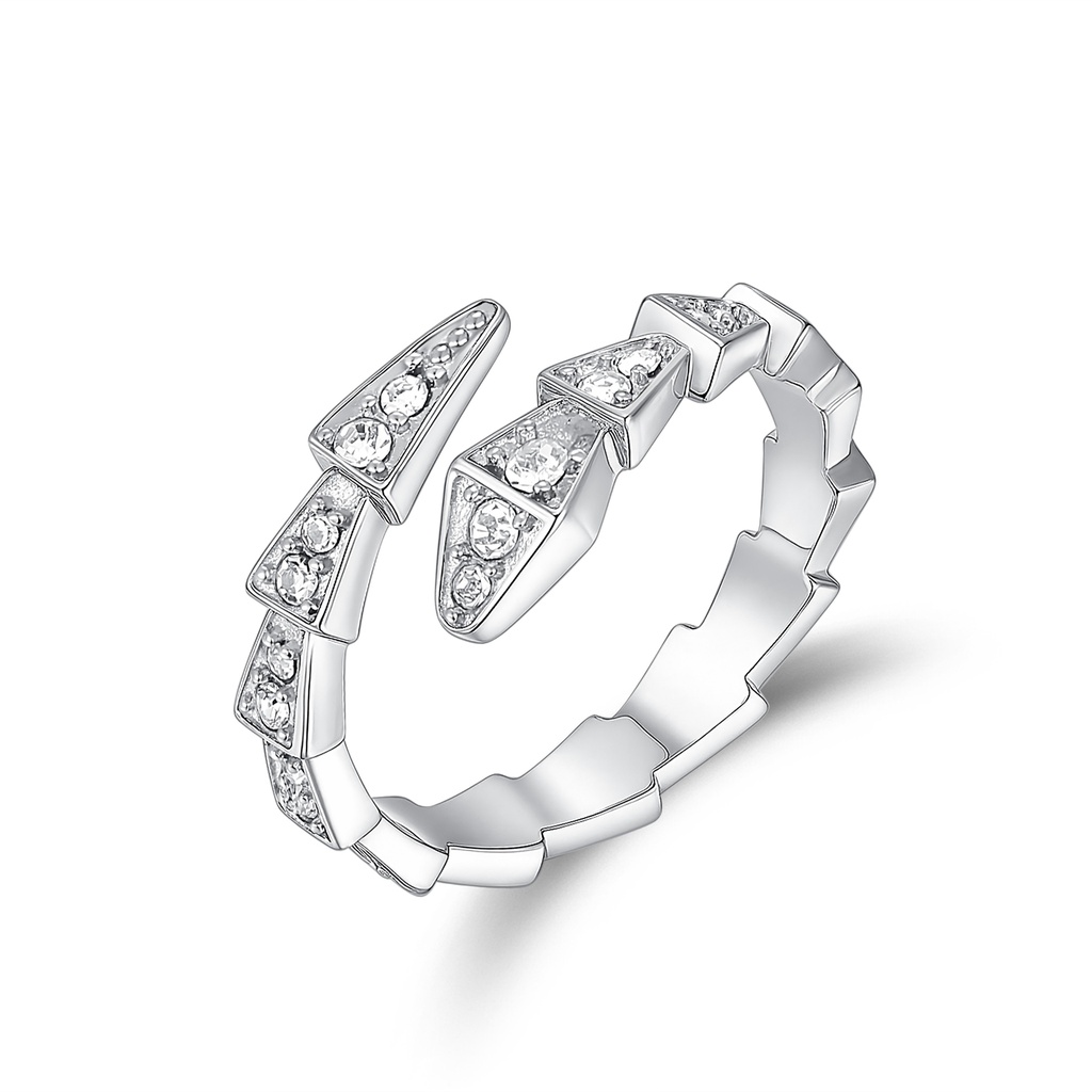 Snake-Inspired Stainless Steel Ring with Sparkling CZ Stone Accents