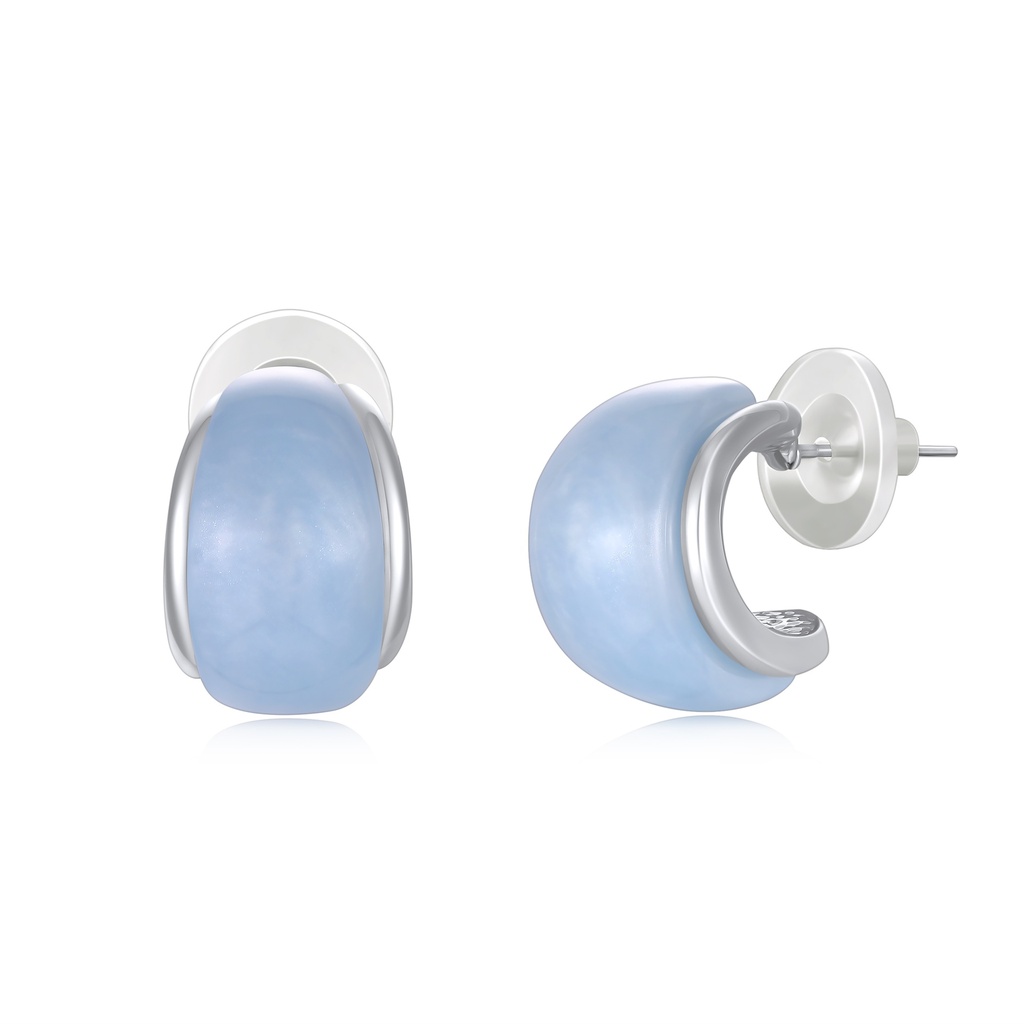 Soft Blue Resin Hoop Earrings With Polished Silver Accents