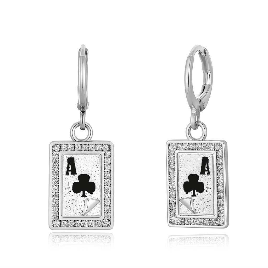 Sparkling Ace of Clubs Card Earrings with Cubic Zirconia Accents