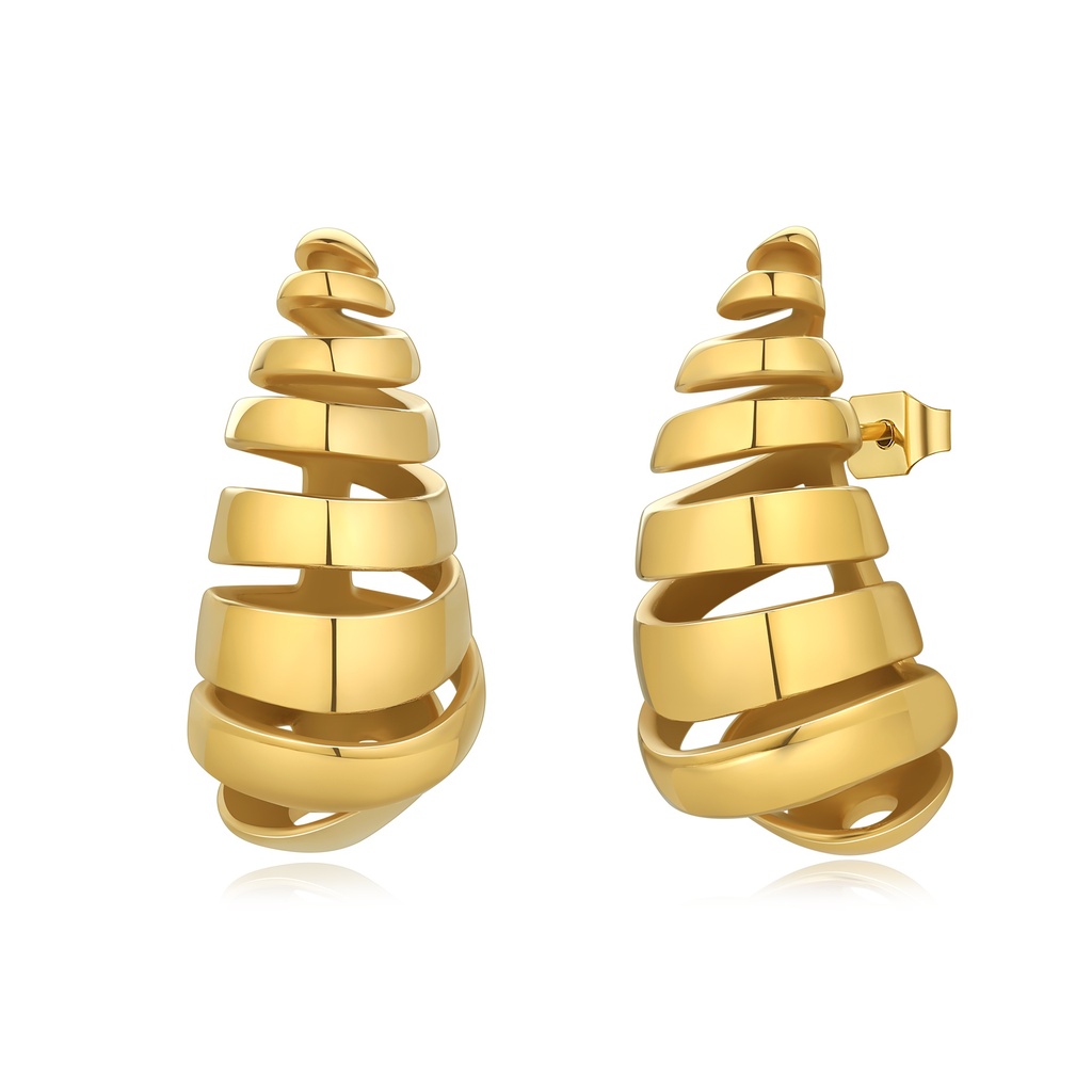 Spiral Twist Cone-Shaped Polished Gold Stainless Steel Earrings