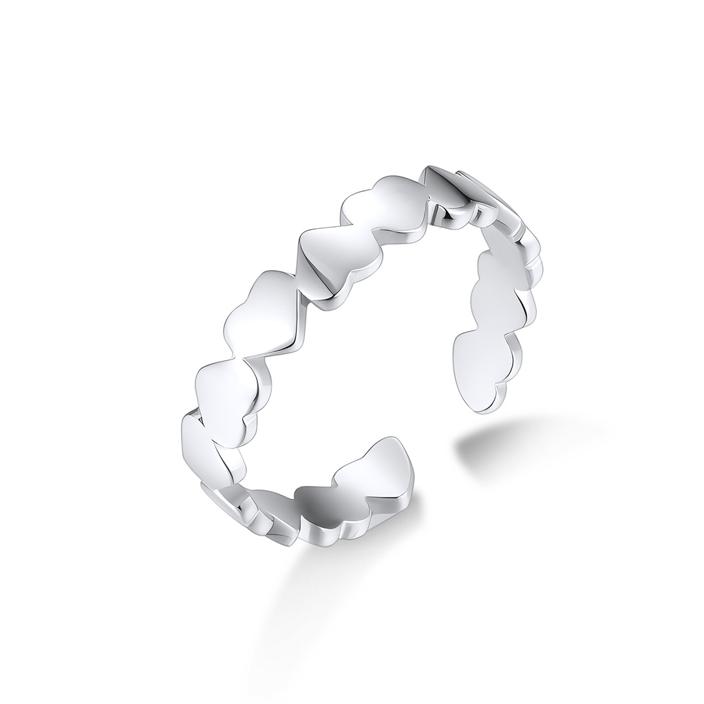 Stainless Steel Adjustable Ring with Delicate Linked Heart Design