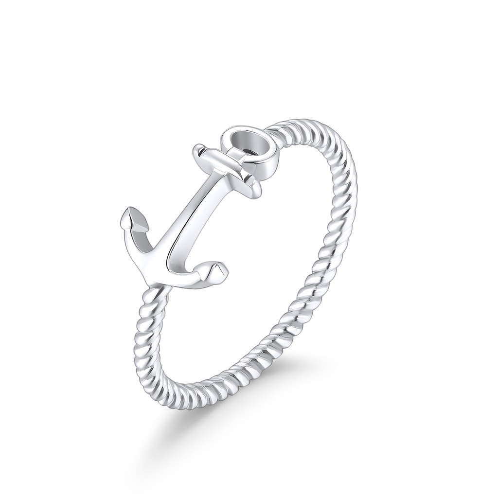 Stainless Steel Anchor Ring with Nautical Rope-Inspired Band
