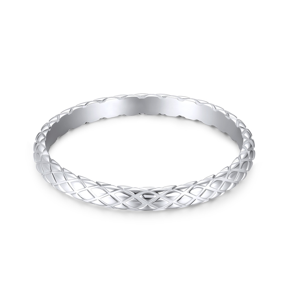 Stainless Steel Bangle with Geometric Diamond Pattern Design