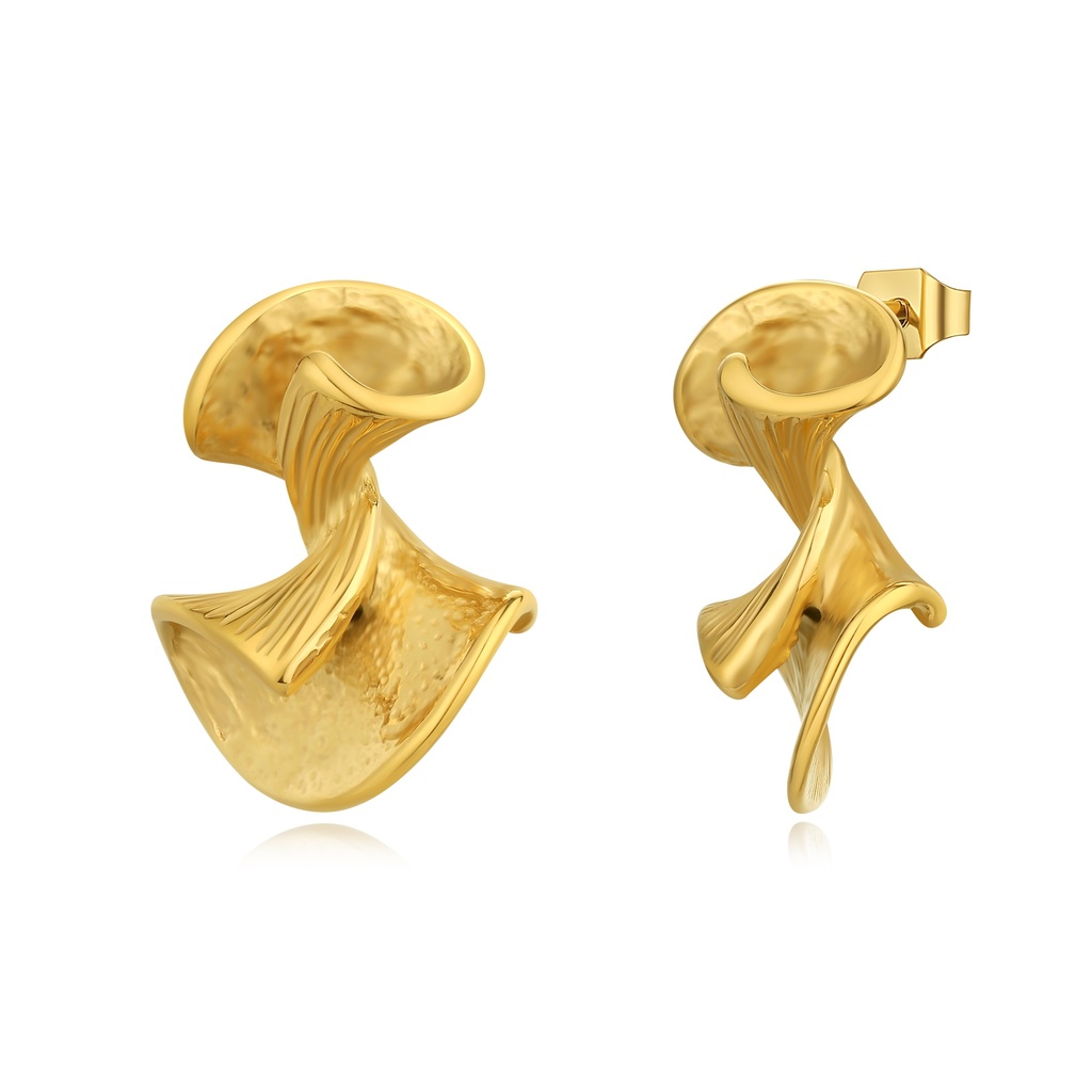[DJ01E0012] Abstract Floral Gold Stainless Steel Earrings No Stone Textured