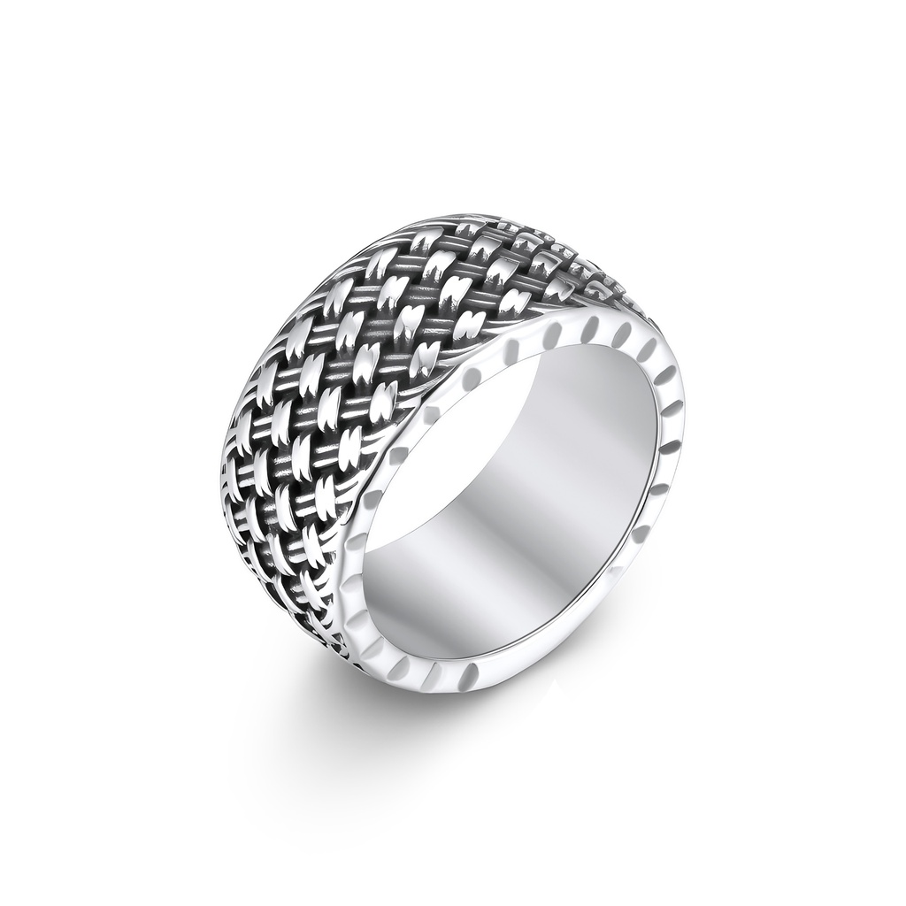 Bold Weave Design – Wide Stainless Steel Statement Band Ring