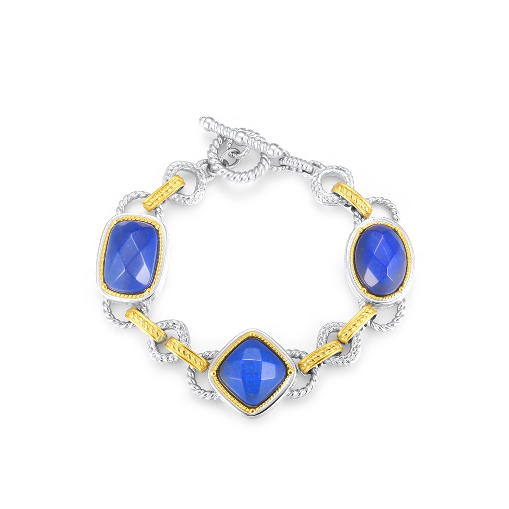 Stainless Steel Bracelet with Blue Stones and Gold Accents