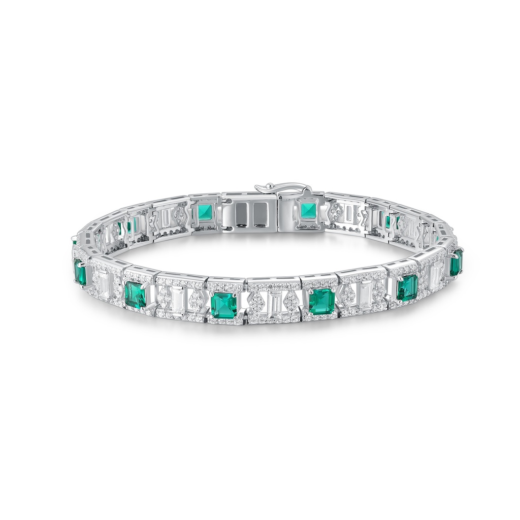Stainless Steel Bracelet with Emerald Green and Clear Zirconia