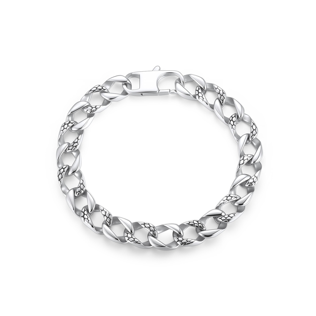 Stainless Steel Bracelet with Polished Cuban Links and Textured Accents