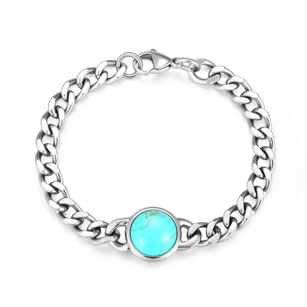 Stainless Steel Bracelet with Sky Blue Stone Center Design