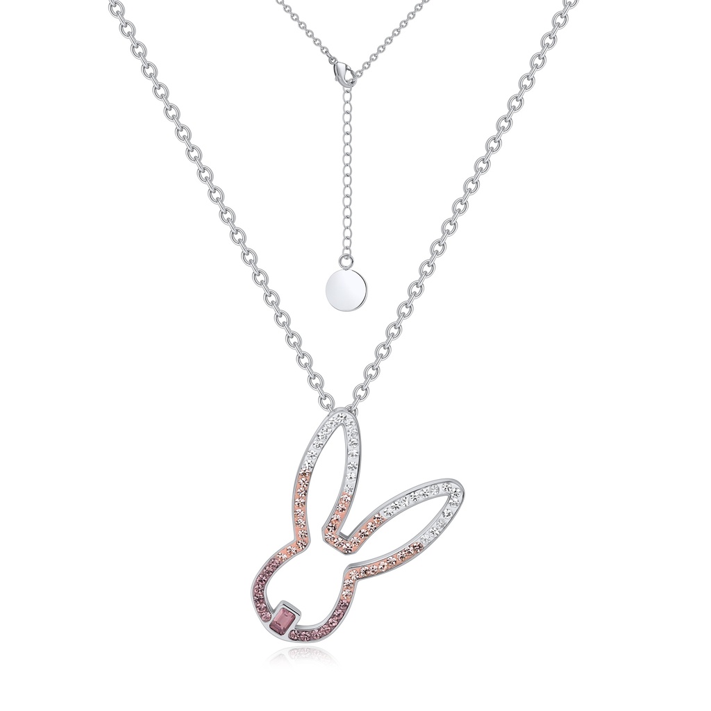 Stainless Steel Bunny Pendant Necklace with Pink Gradient Crystals