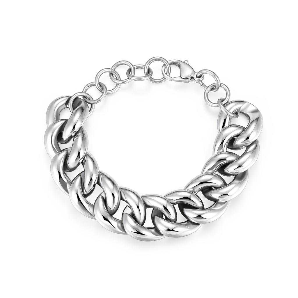 Stainless Steel Chunky Curb Chain Bracelet with Lobster Clasp