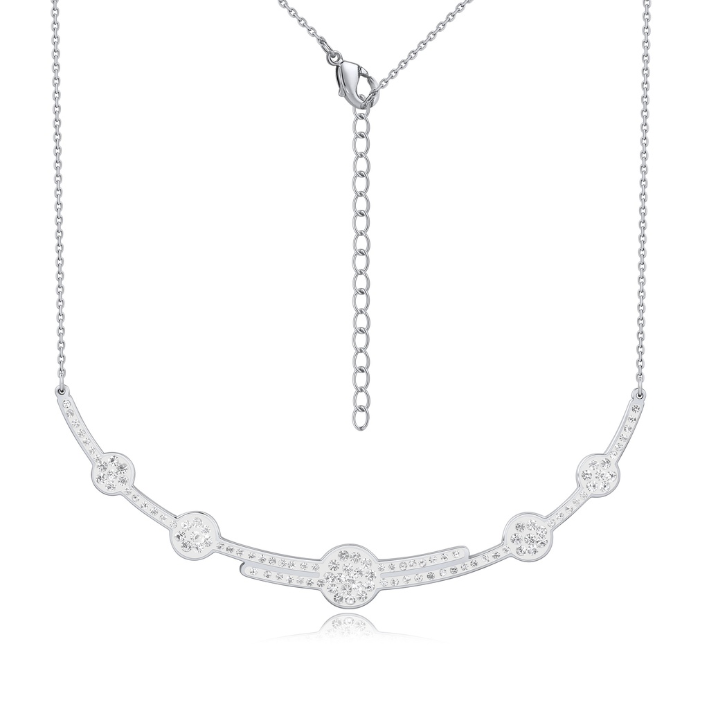 Stainless Steel Circle Link Necklace with Sparkling Crystal Accents
