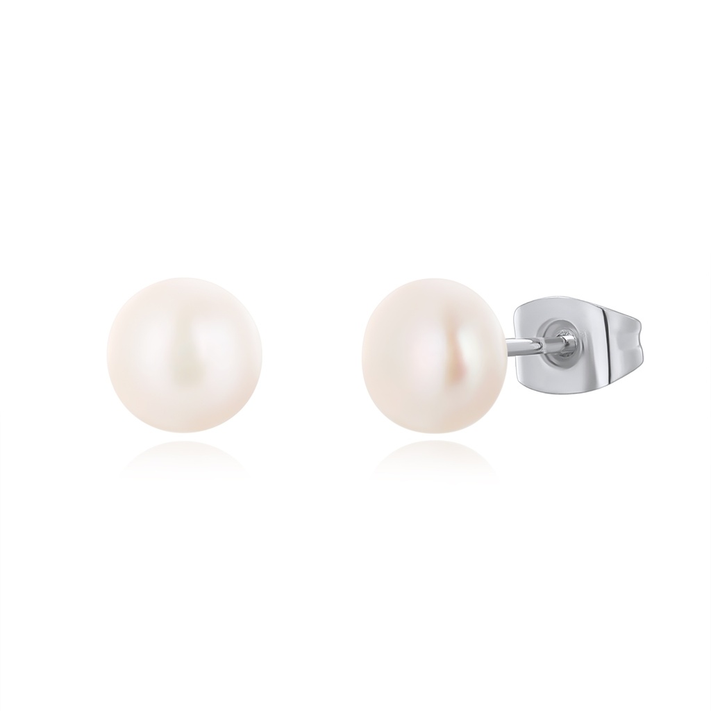 Stainless Steel Classic Pearl Stud Earrings for Elegant Women