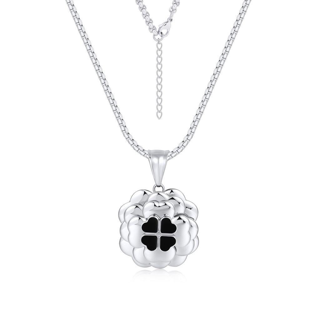 Stainless Steel Clover Pendant Necklace with Polished Floral Design