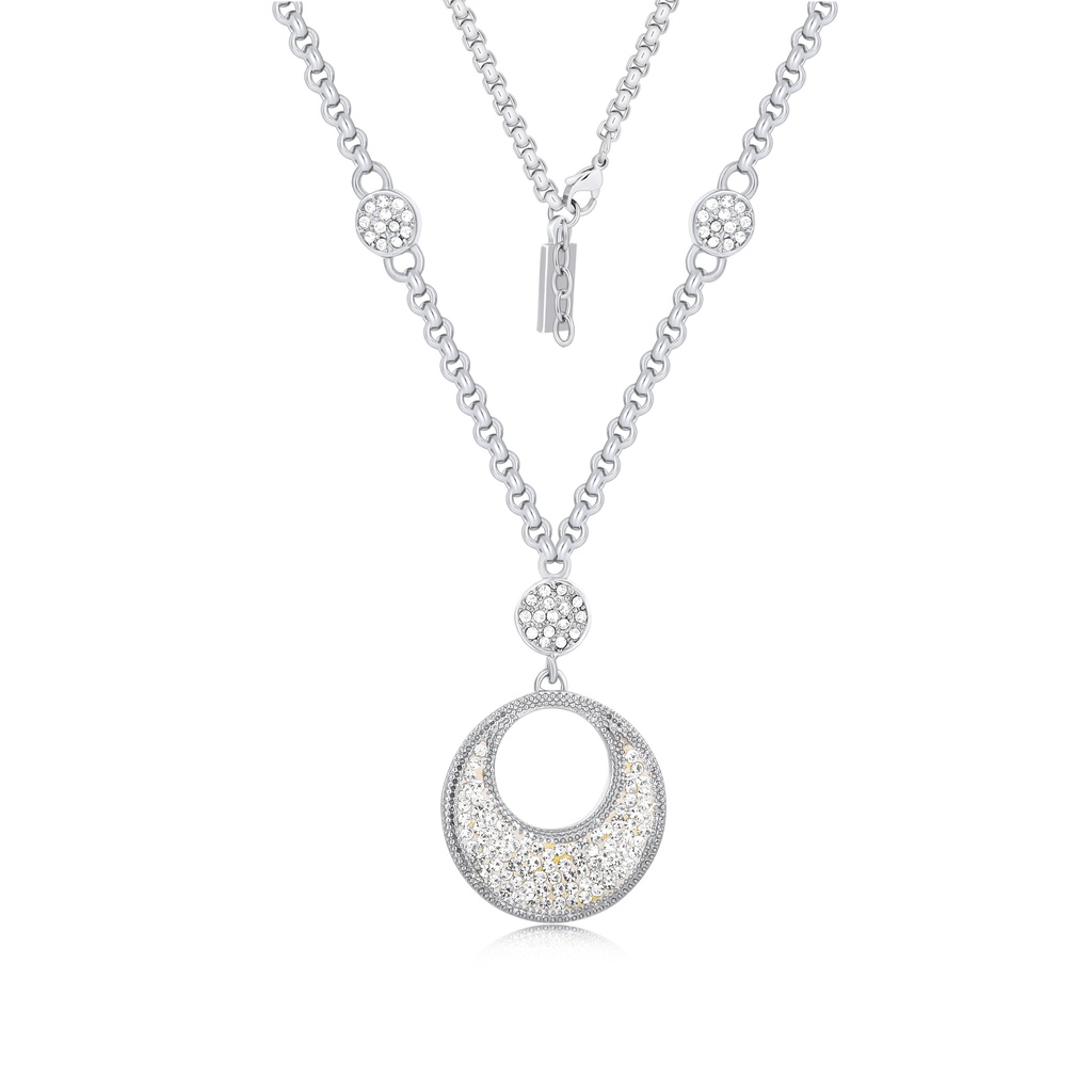 Stainless Steel Crescent Moon Necklace with Sparkling Crystal Accents