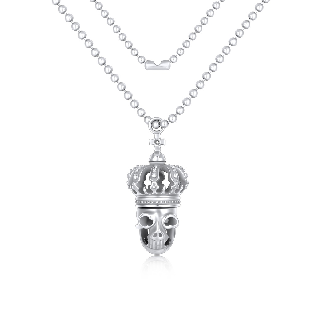 Stainless Steel Crowned Skull Pendant Necklace with Gothic Punk Style