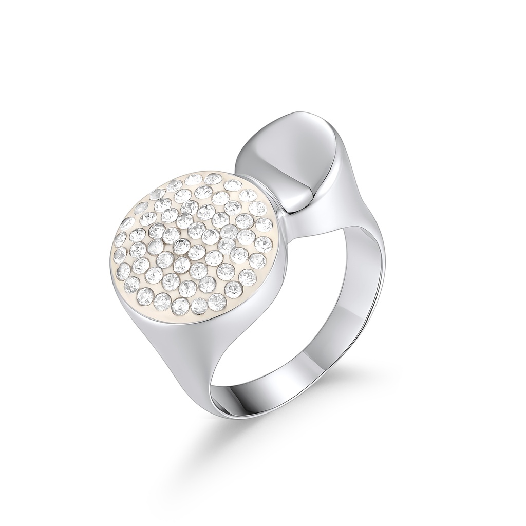 Stainless Steel Crystal Cluster Ring with Modern Asymmetrical Design