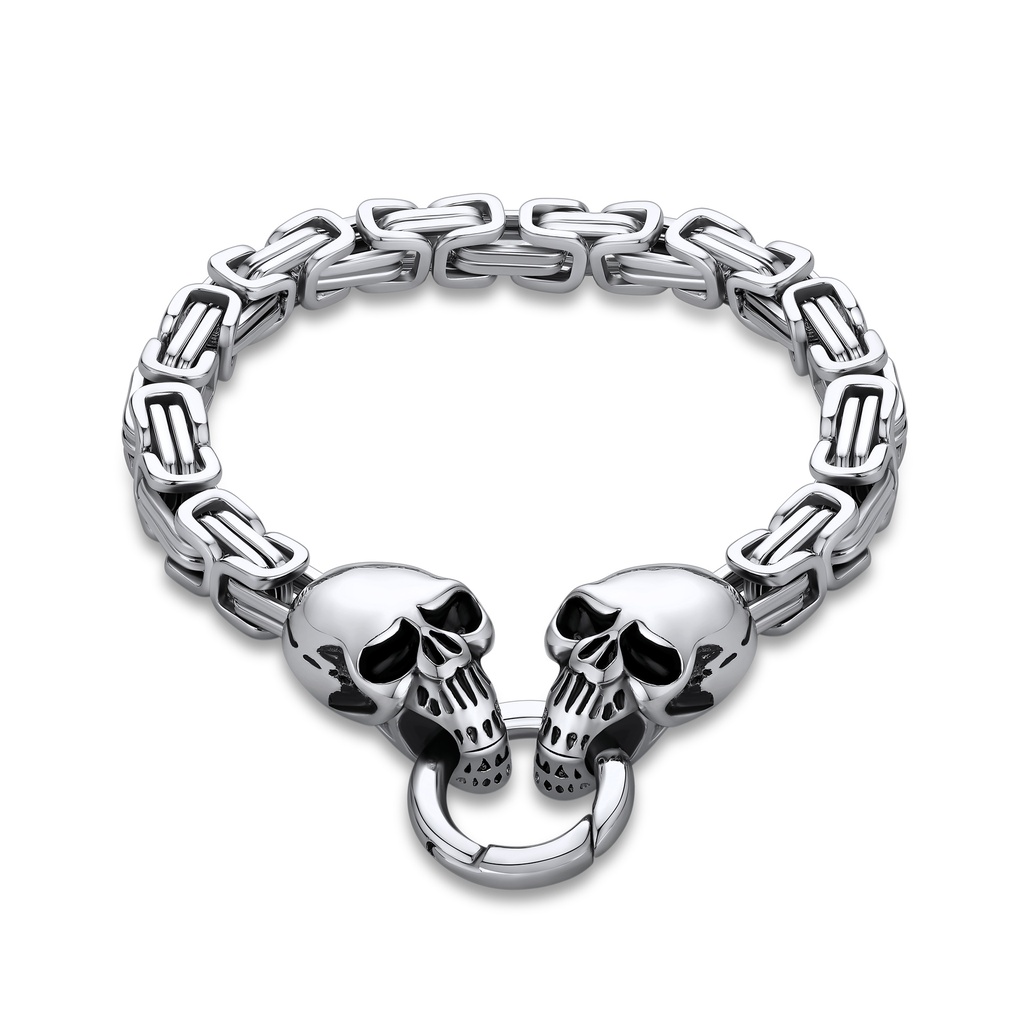 Bold and Durable Design Stainless Steel Chain Bracelet with Skull Clasp,