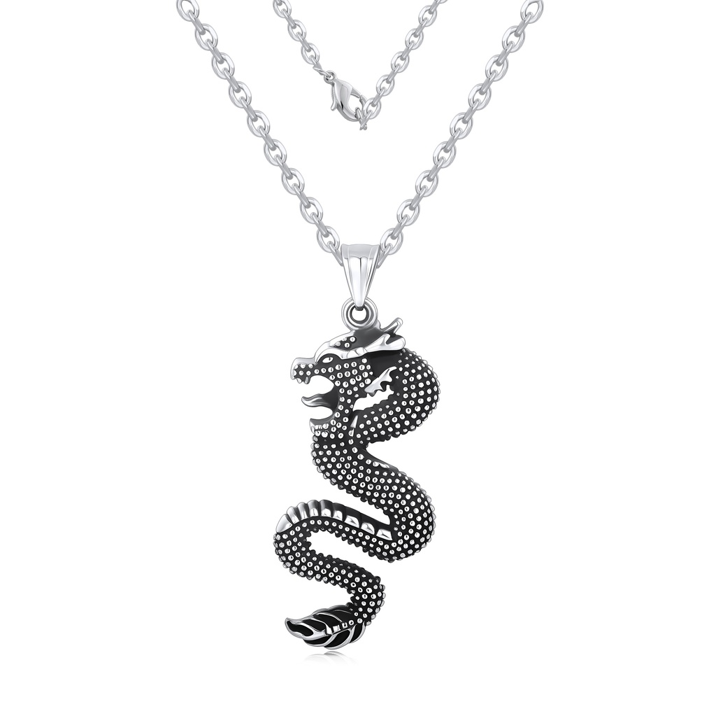 Stainless Steel Dragon Pendant Necklace with Bold Fierce Detailing