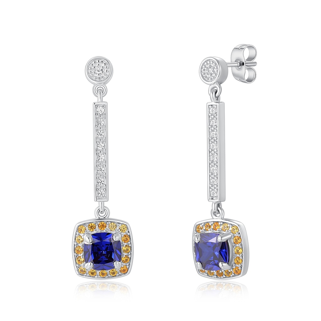 Stainless Steel Drop Earrings with Blue and Yellow Crystals
