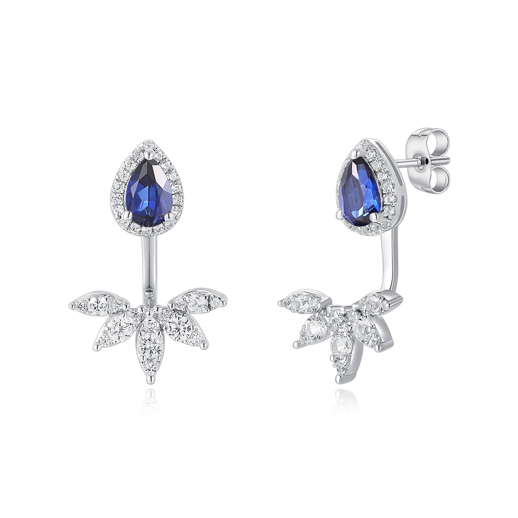 Stainless Steel Earrings with Blue Teardrop and Leaf Crystals