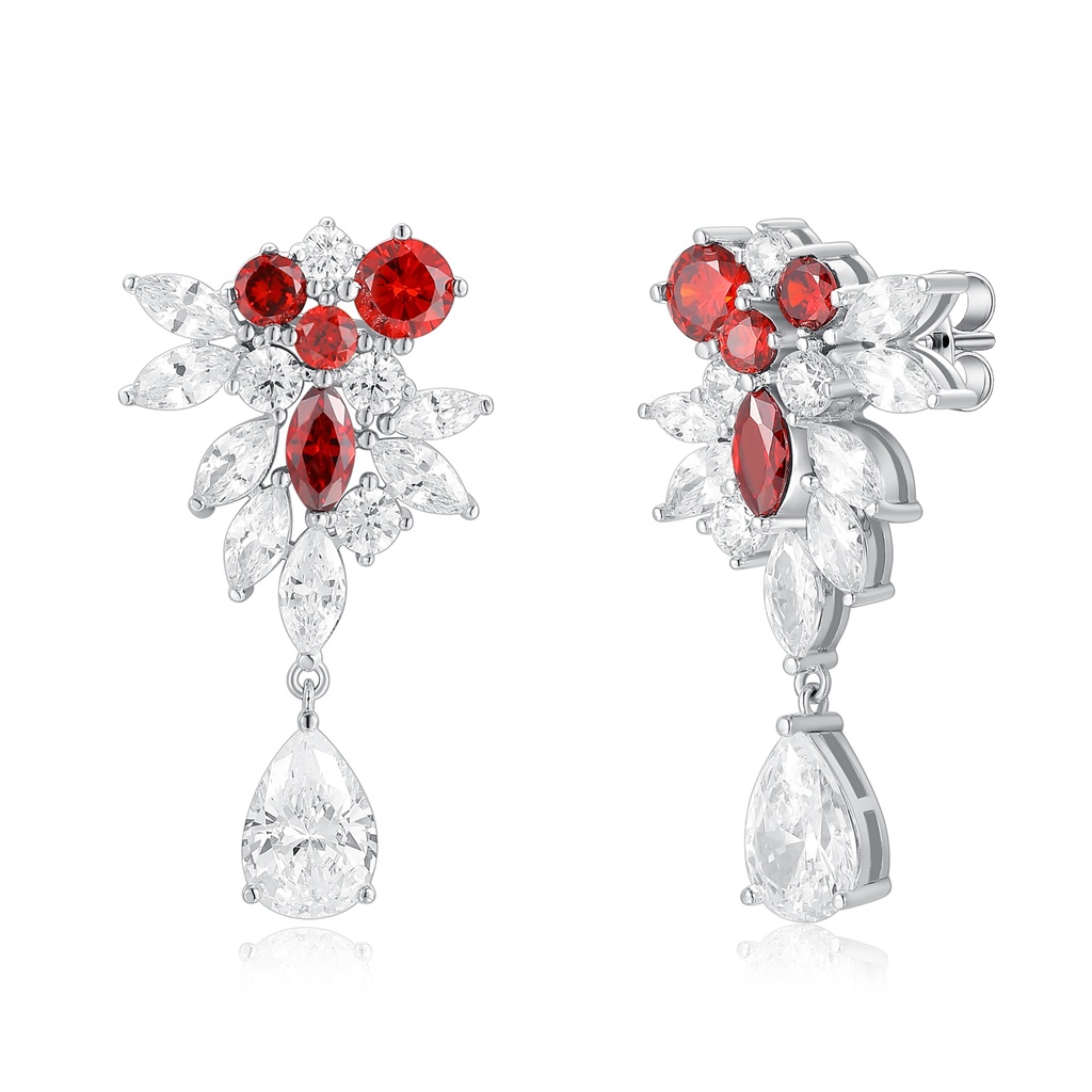 Stainless Steel Earrings with Red and Clear Crystal Accents