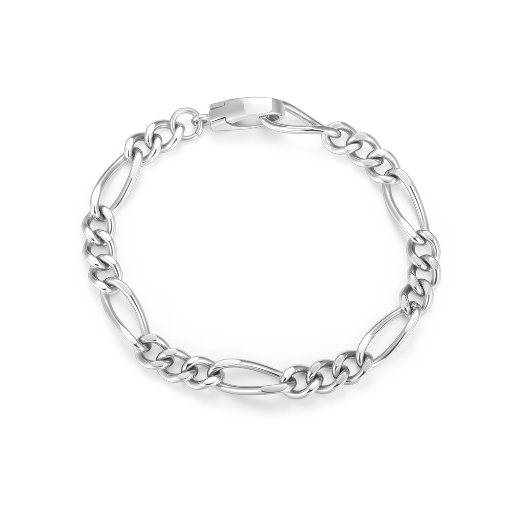 Stainless Steel Figaro Chain Bracelet with Sleek Polished Finish