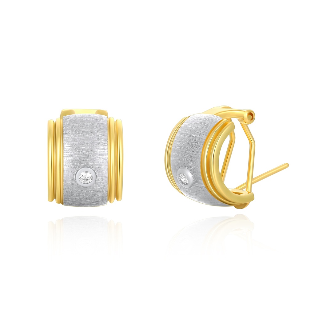 Bold two-tone hoop earrings with brushed silver and gold finish.