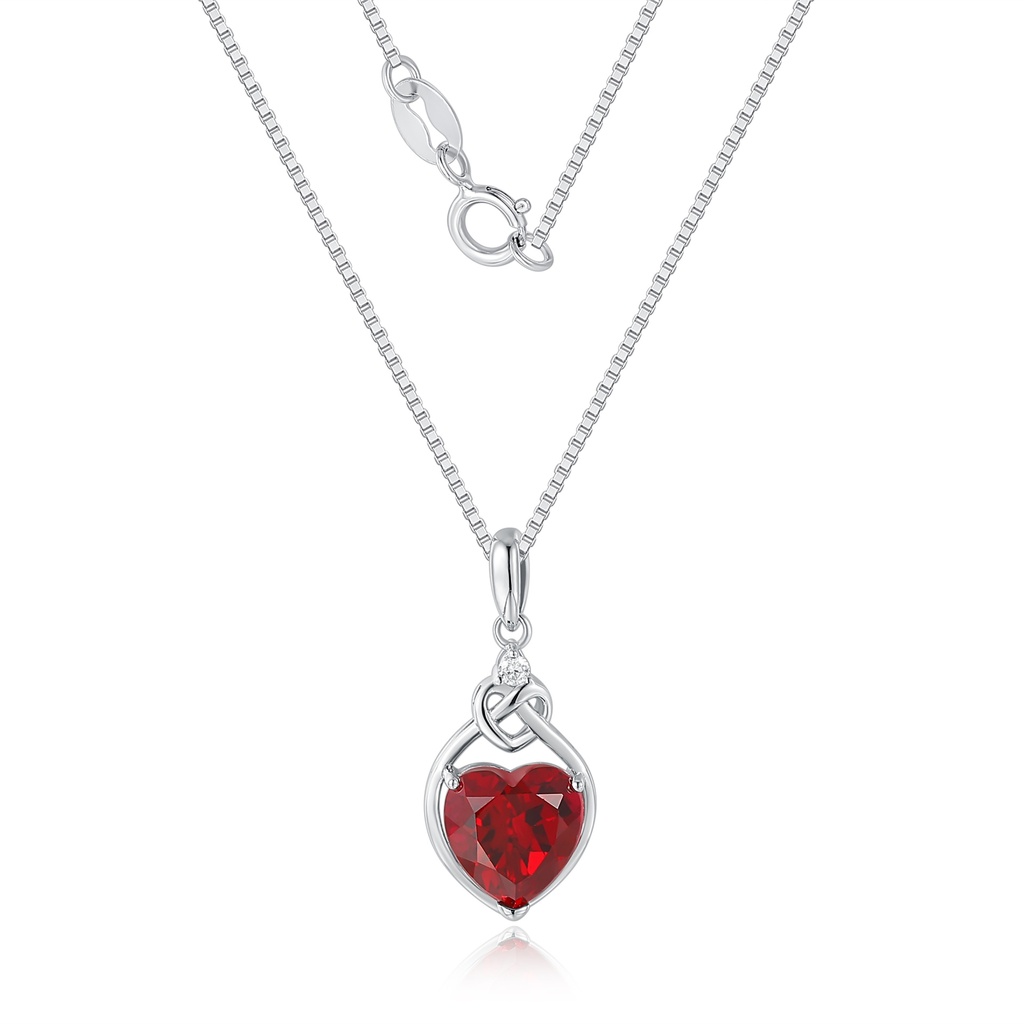 Stainless Steel Heart Necklace with Red Gemstone and Knot Design