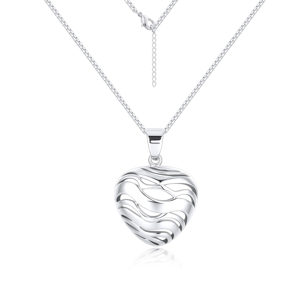 Stainless Steel Heart Pendant Necklace with Modern Wave Cutout Design