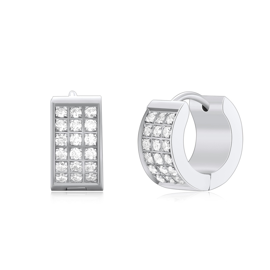 Stainless Steel Hoop Earrings with Sparkling Crystal Pavé Square Design