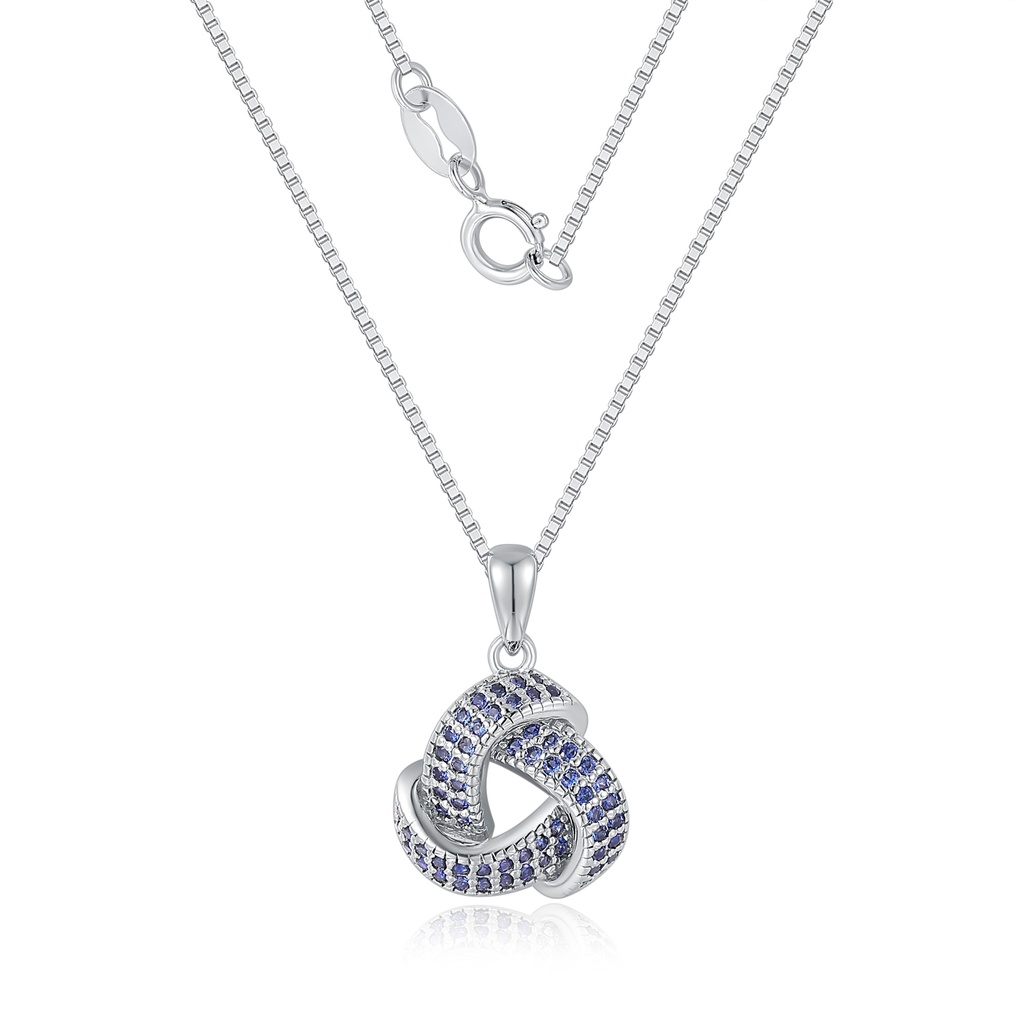 Stainless Steel Knot Necklace with Blue Crystal Pave Design