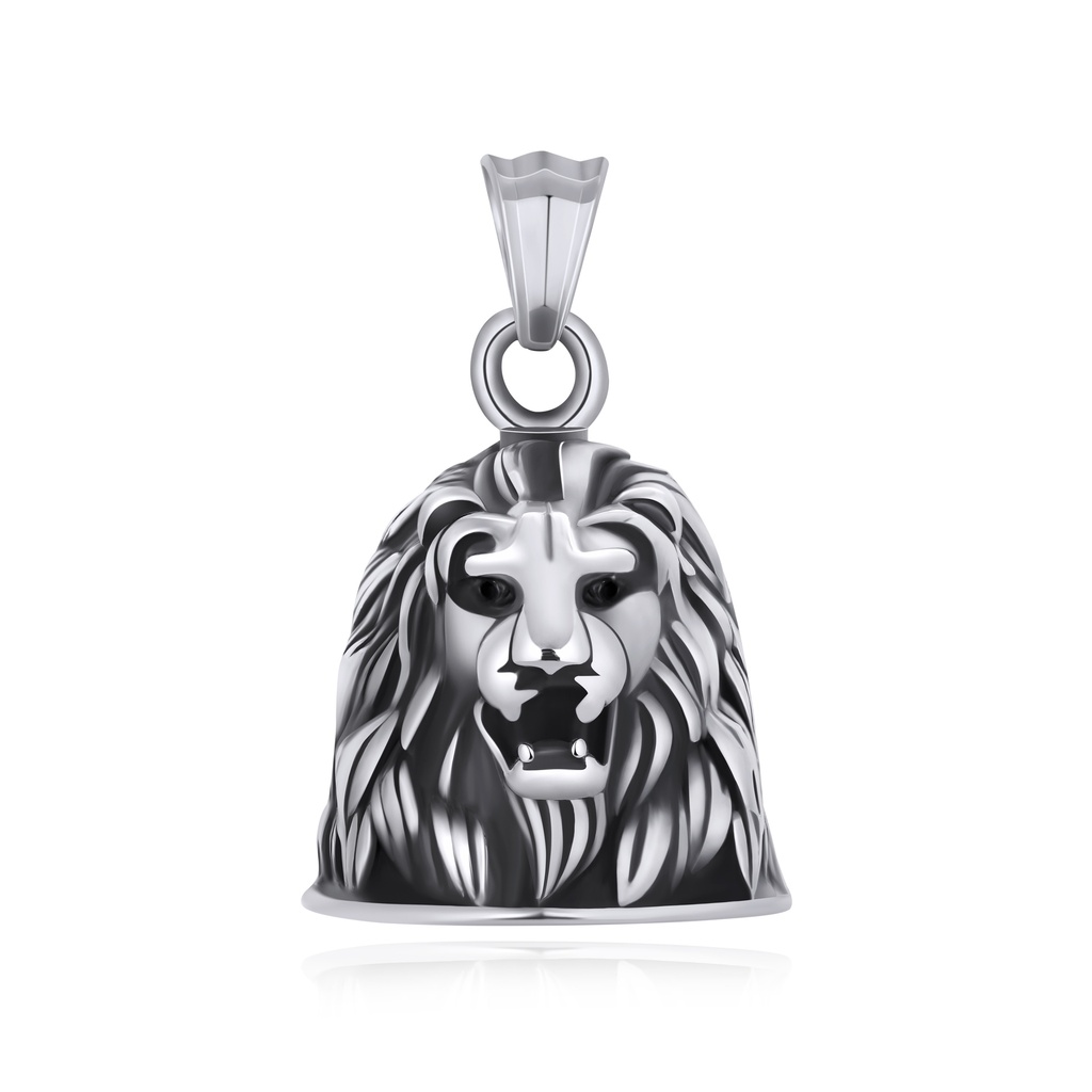 Stainless Steel Lion Head Bell Pendant Fierce 3D Design