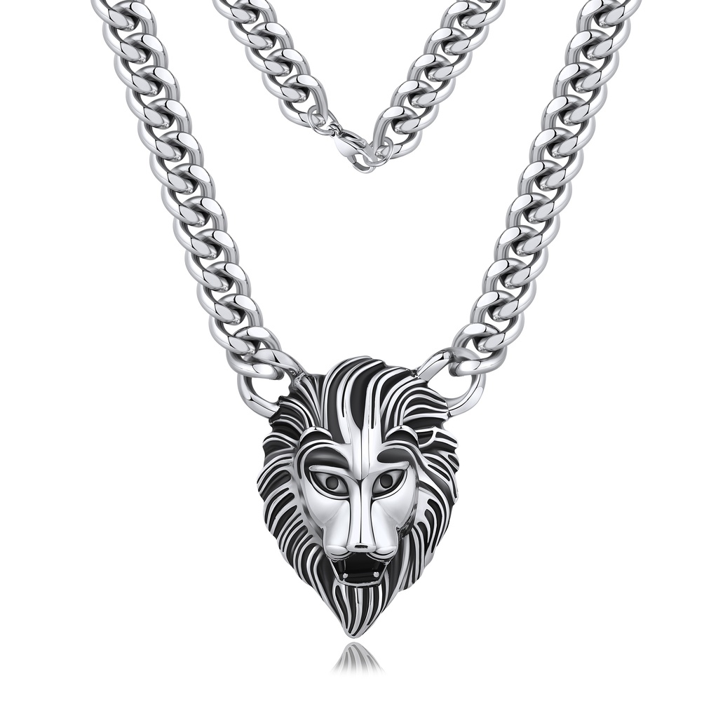 Stainless Steel Lion Head Pendant Chain Necklace for Men