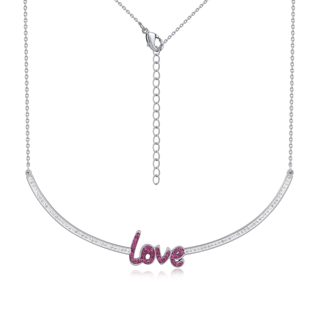 Stainless Steel Love Necklace with Pink Crystal Lettering