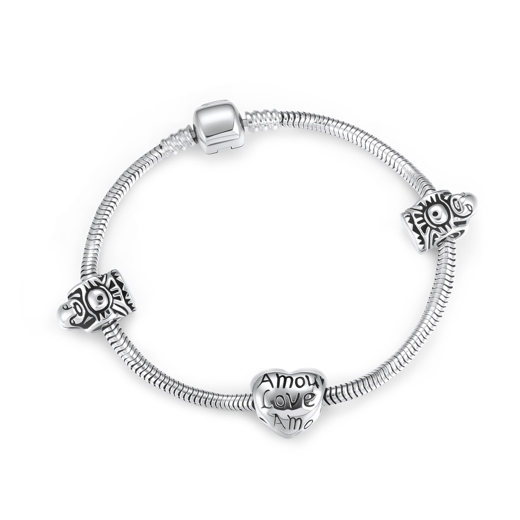 Stainless Steel Love and Eye Charm Snake Chain Bracelet