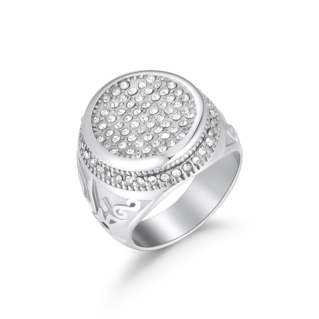 Stainless Steel Men's Ring with Full Pave Crystal Surface