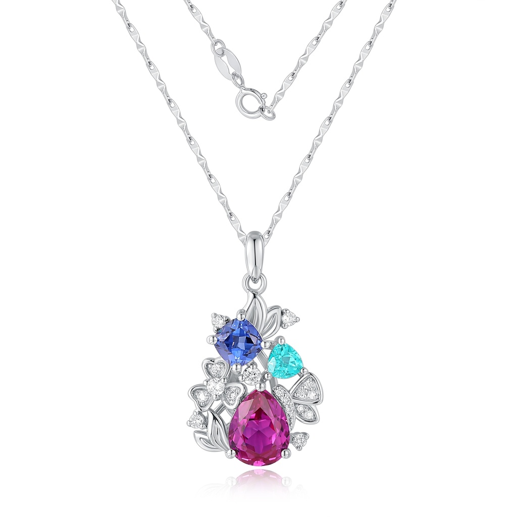 Stainless Steel Necklace with Multicolor Crystals and Elegant Teardrop Pendant
